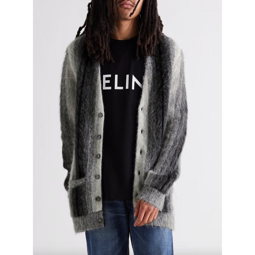 NEW Celine Homme Men's Striped Alpaca and Wool-Blend Cardigan Sweater Size XL
